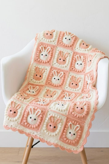Adorable Bunny Granny Square Baby Blanket Free Crochet Pattern
