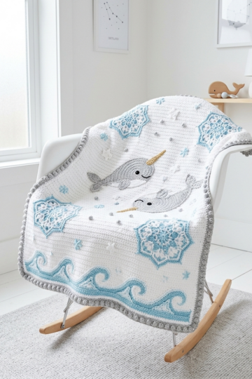 Arctic Narwhal Baby Blanket Free Crochet Pattern