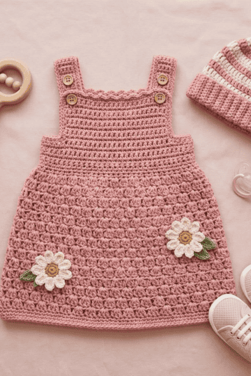 Daisy Pink Baby Pinafore Dress Free Crochet Pattern