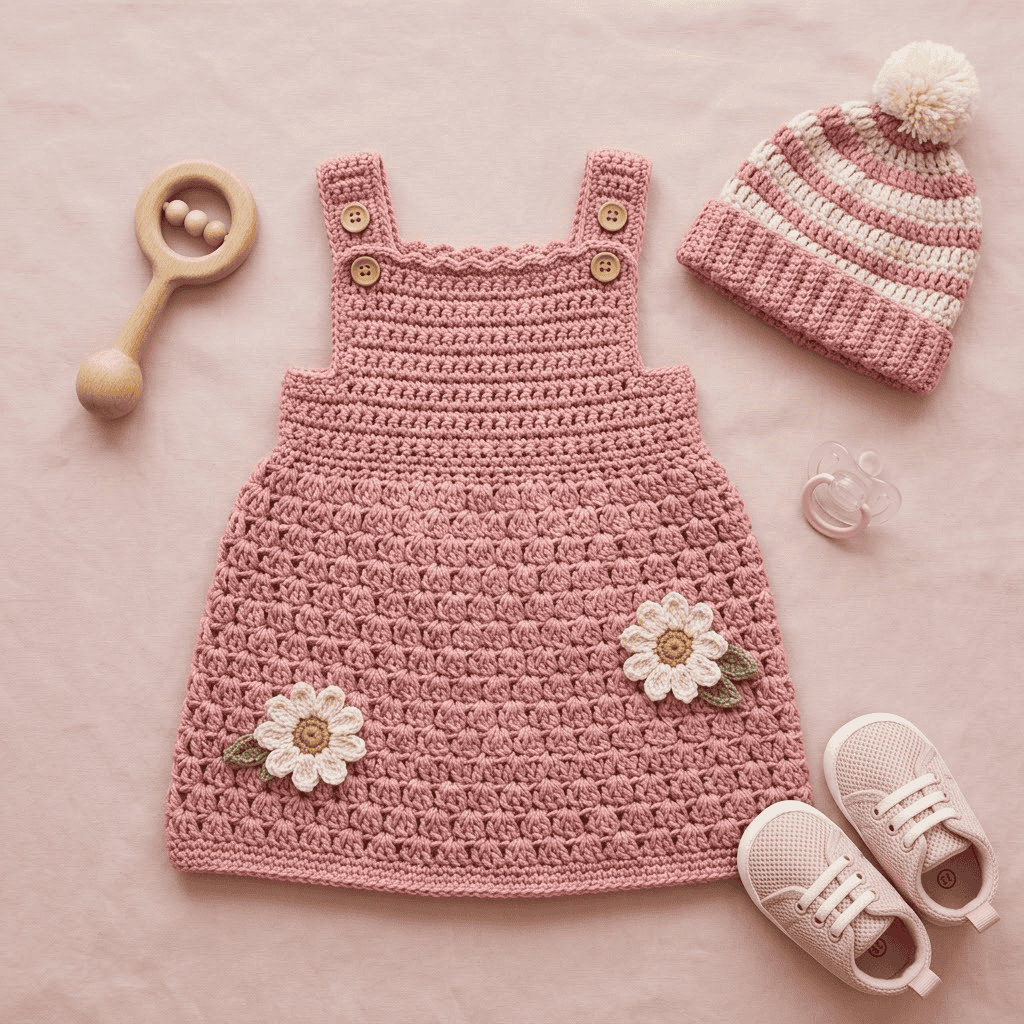 Daisy Pink Baby Pinafore Dress Free Crochet Pattern - 11Crochet