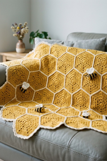 Honeycomb Bee Blanket Free Crochet Pattern