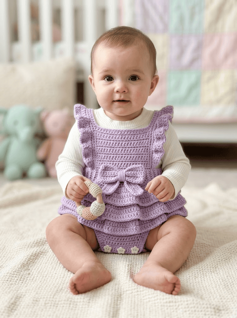 Lavender Spring Baby Romper Free Crochet Pattern