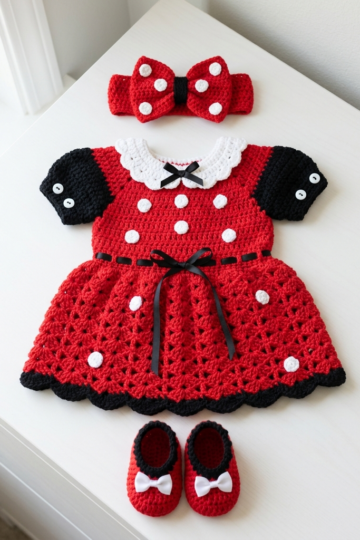 Minnie Mouse Red Baby Dress Set Free Crochet Pattern