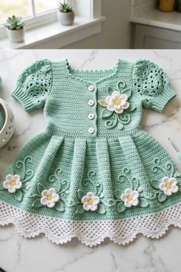 Mint Garden Baby Dress Free Crochet Pattern