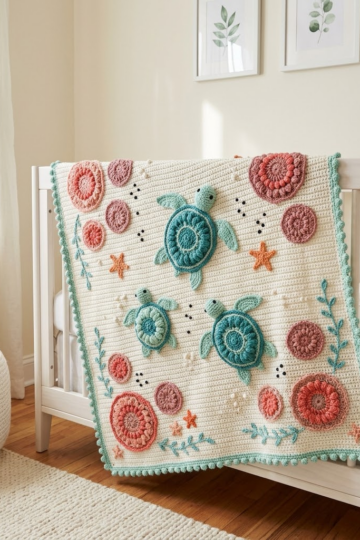 Ocean Sea Turtle Baby Blanket Free Crochet Pattern
