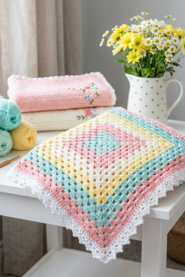 Pastel Rainbow Granny Square Baby Blanket Free Crochet Pattern