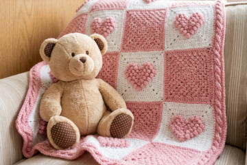 Pink Heart Granny Square Baby Blanket Free Crochet Pattern