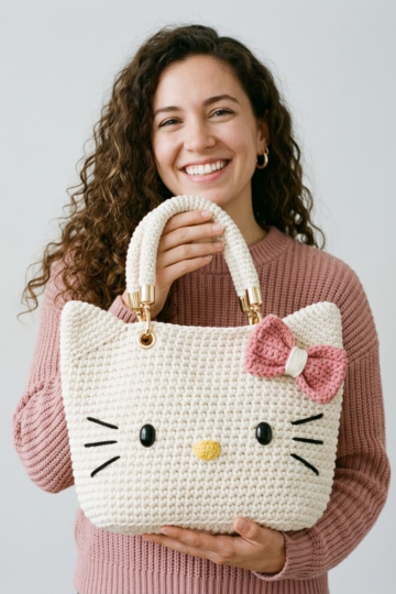 Adorable Kitty Face Tote Bag Free Crochet Pattern