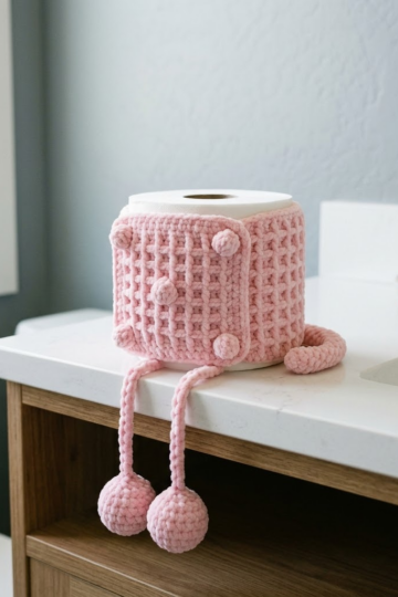 Adorable Pink Toilet Paper Cozy with Legs Free Crochet Pattern