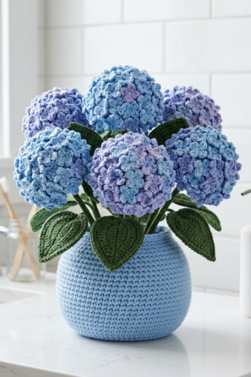 Blue Hydrangea Crochet Planter Free Crochet Pattern