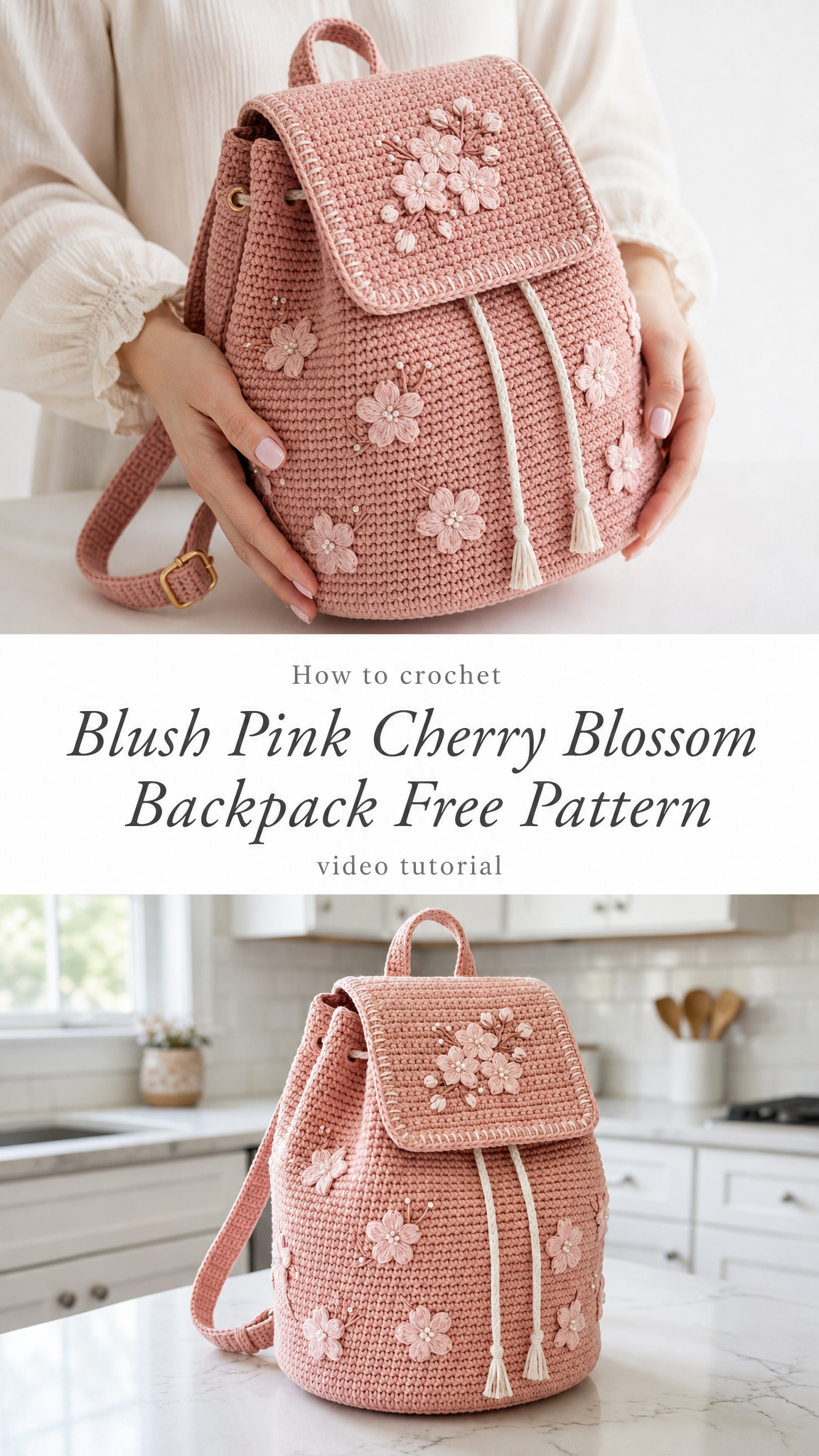 Blush Pink Cherry Blossom Backpack Free Pattern
