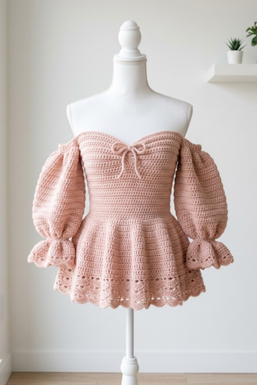 Blush Pink Feminine Peplum Crochet Top Free Pattern