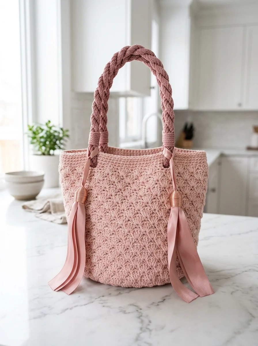 Blush Pink Market Tote with Rose Gold Tassels Pattern