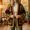 Burgundy Granny Square Patchwork Cardigan Free Crochet Pattern