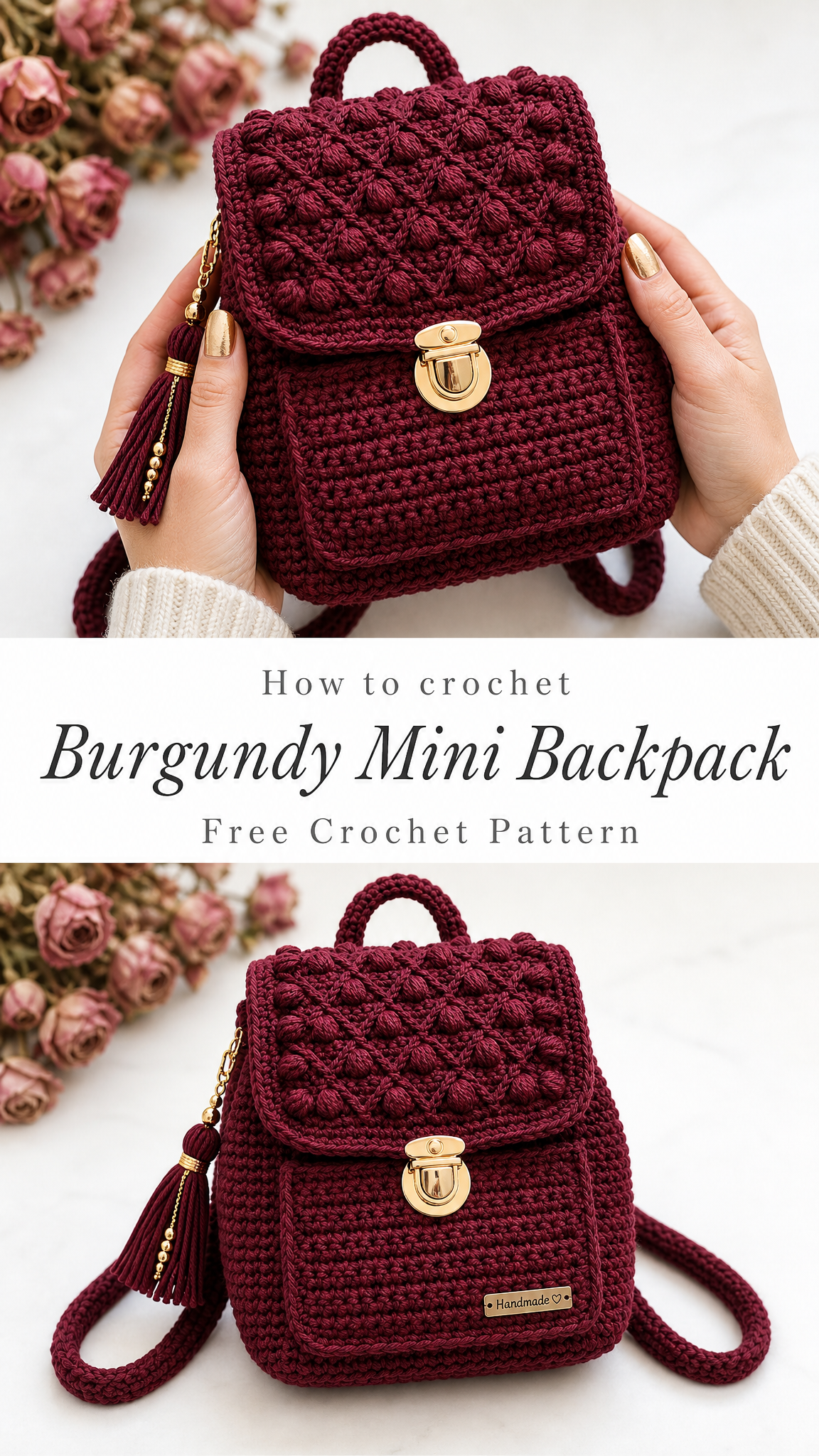 Burgundy Mini Backpack Free Crochet Pattern