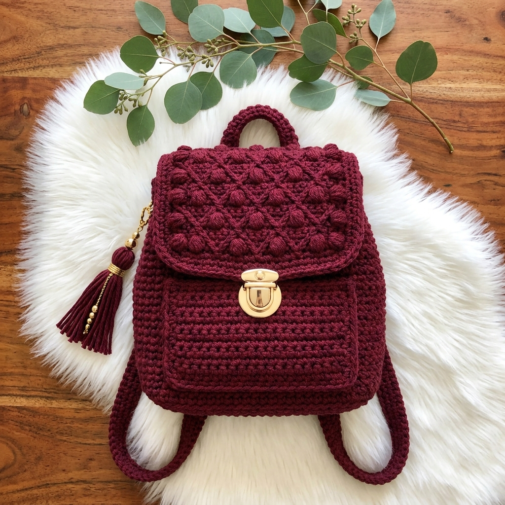 Burgundy Mini Backpack Free Crochet Pattern