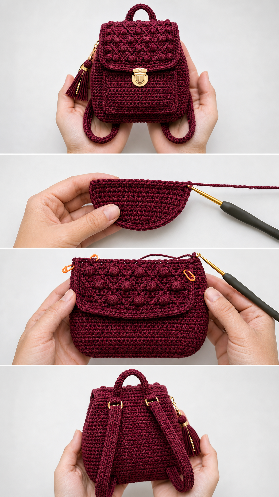 Burgundy Mini Backpack Free Crochet Pattern