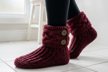 Burgundy Wine Velvet Touch Slipper Boots Free Crochet Pattern