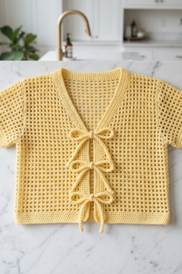 Butter Yellow Mesh Cardigan Free Crochet Pattern