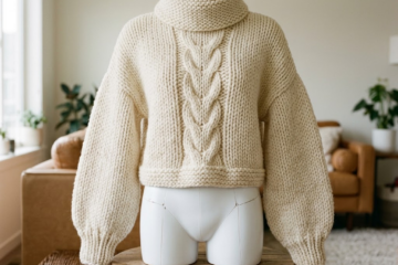 Chunky Cream Cropped Turtleneck Sweater Free Crochet Pattern