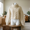 Chunky Cream Cropped Turtleneck Sweater Free Crochet Pattern