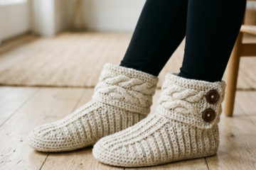 Cozy Cable Button Slipper Boots Free Crochet Pattern