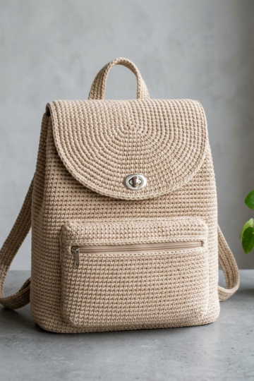 Cream Minimalist Everyday Backpack Free Crochet Pattern