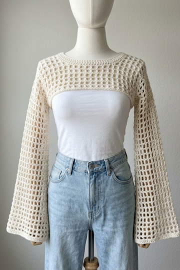Cream Open Mesh Crochet Shrug Free Crochet Pattern