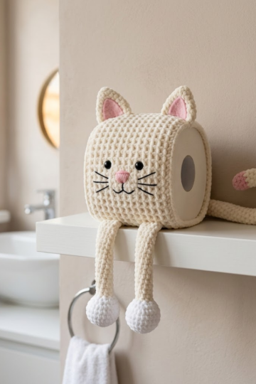 Creamy White Cat Toilet Paper Cozy Free Crochet Pattern