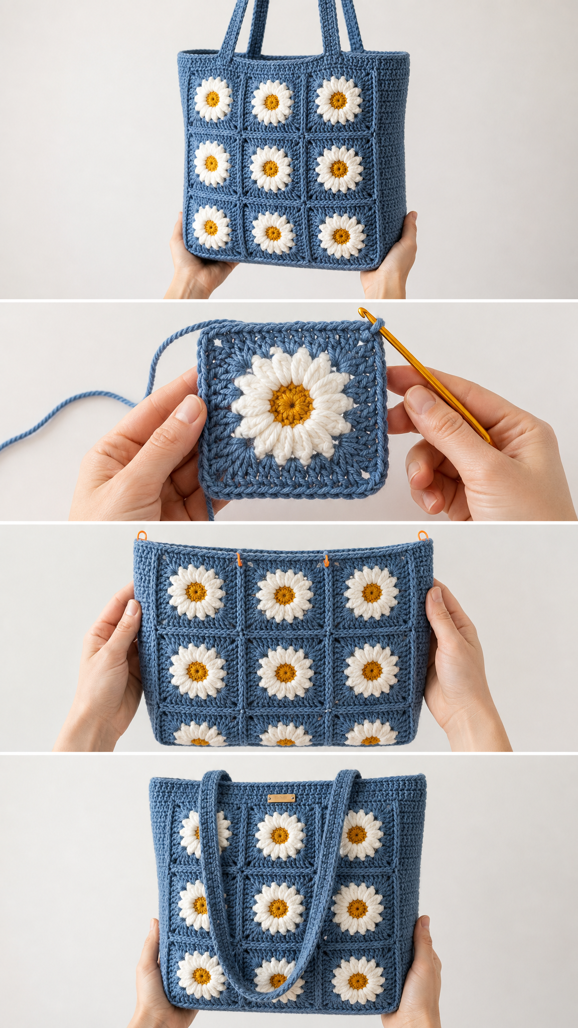 Daisy Granny Square Tote Bag Free Crochet Pattern