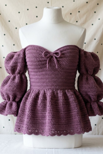 Dusty Mauve Peplum Off-Shoulder Top Free Crochet Pattern