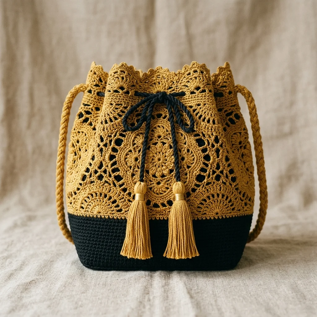 Elegant Gold Lace Overlay Bucket Bag Pattern