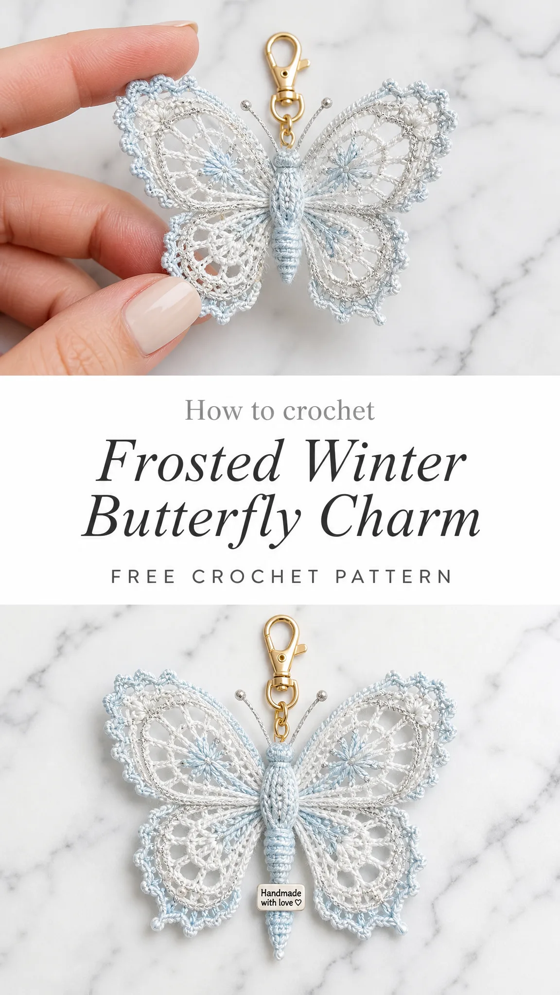 Frosted Winter Butterfly Charm Free Crochet Pattern