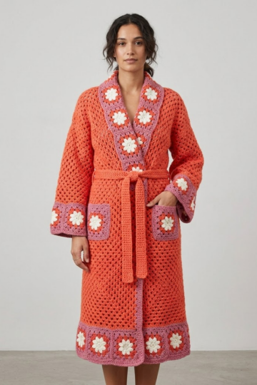 Granny Square Floral Robe Free Crochet Pattern