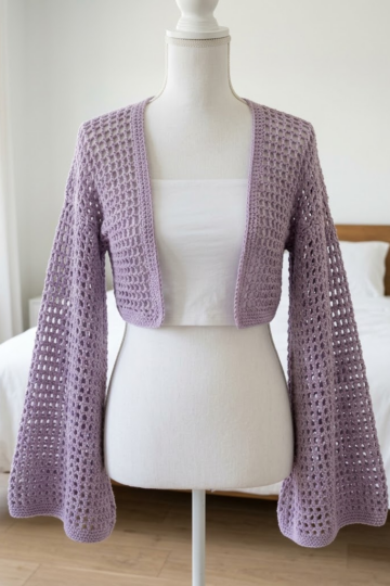 Lavender Boho Mesh Crochet Bell Shrug Free Pattern