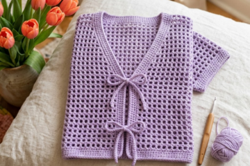 Lavender Tie-Front Cardigan Free Crochet Pattern