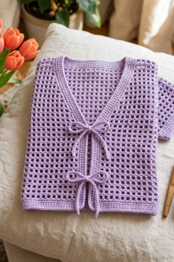 Lavender Tie-Front Cardigan Free Crochet Pattern