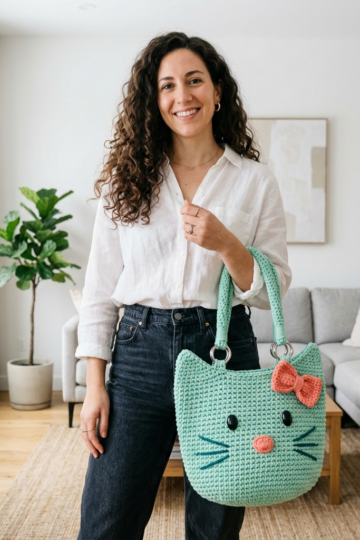 Mint Green Kitty Tote Bag Free Crochet Pattern