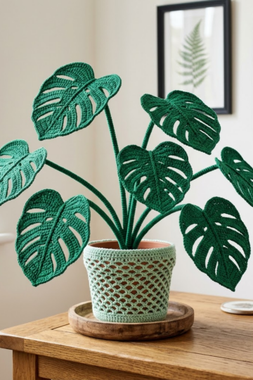 Monstera Deliciosa Potted Plant Free Crochet Pattern