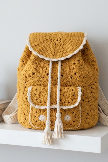 Mustard Yellow Boho Granny Backpack Free Crochet Pattern