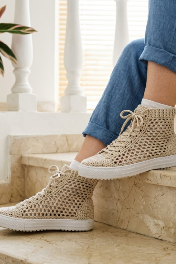 Openwork Lace High Top Sneakers Free Crochet Pattern
