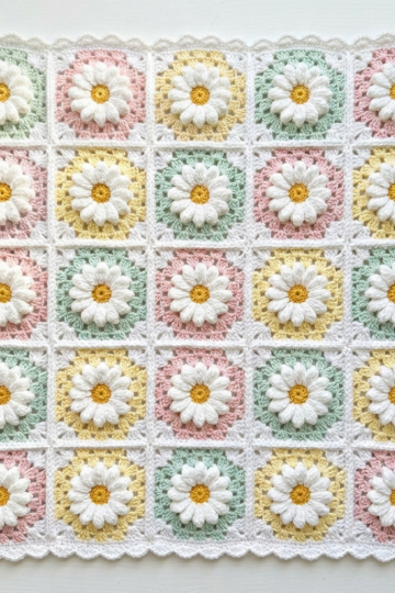 Pastel Daisy Granny Square Baby Blanket Free Crochet Pattern