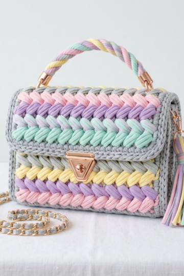 Pastel Rainbow Braided Clutch Bag Free Crochet Pattern