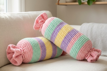 Pastel Rainbow Candy Bolster Pillow Free Crochet Pattern