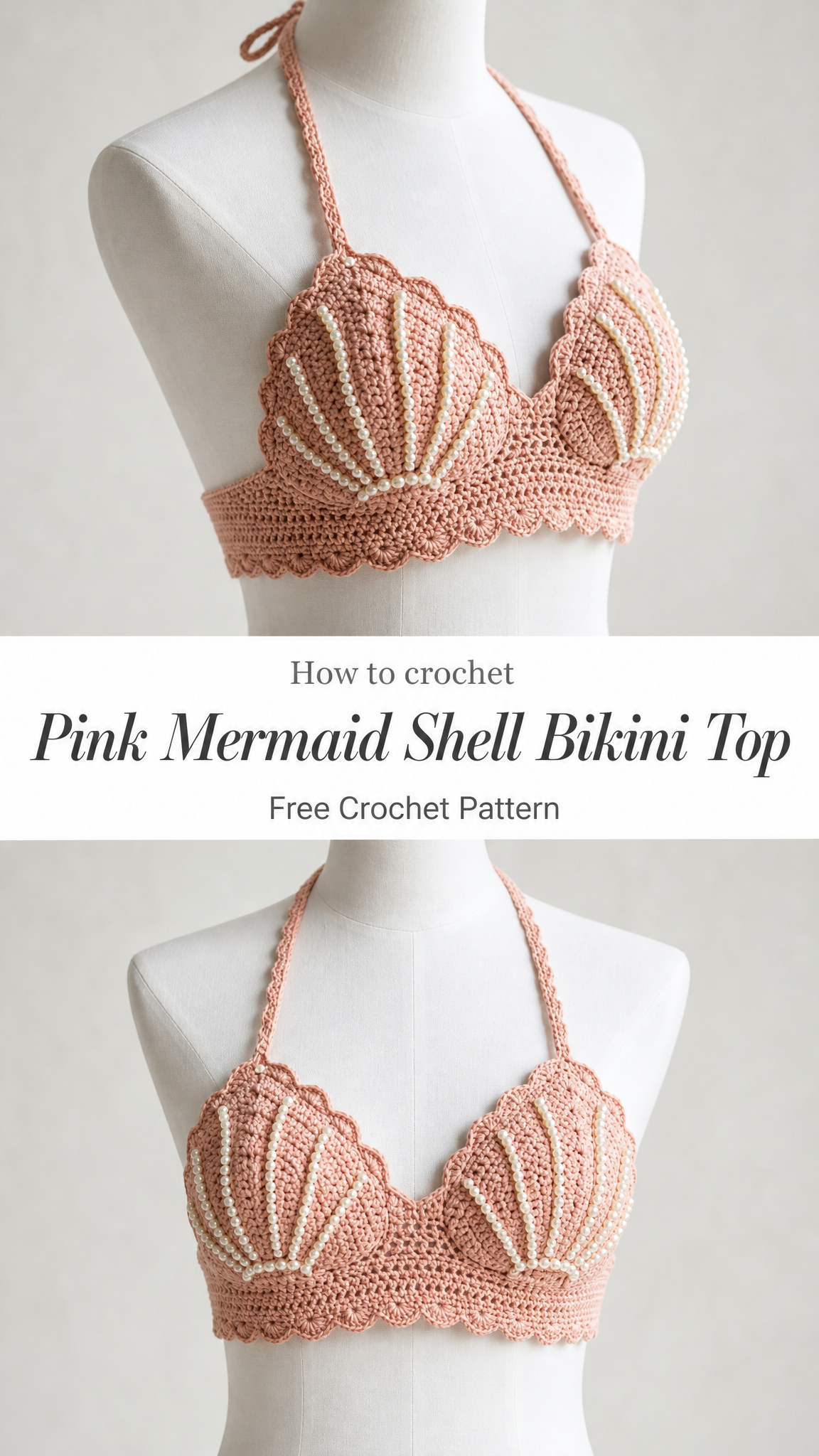 Pink Mermaid Shell Bikini Top Free Crochet Pattern
