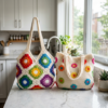 Rainbow Flower Power Tote Free Crochet Pattern