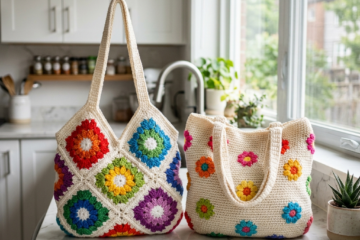 Rainbow Flower Power Tote Free Crochet Pattern