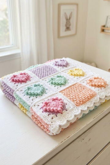Rainbow Pastel Heart Granny Square Blanket Free Crochet Pattern