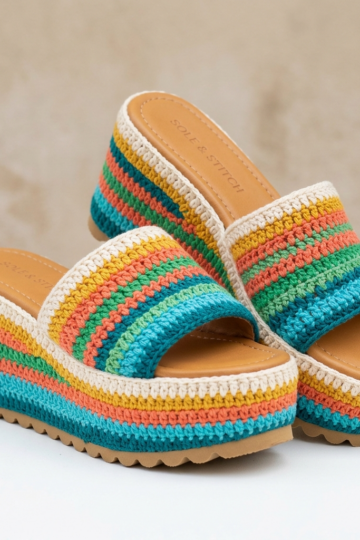 Rainbow Striped Crochet Platform Wedge Sandals Pattern