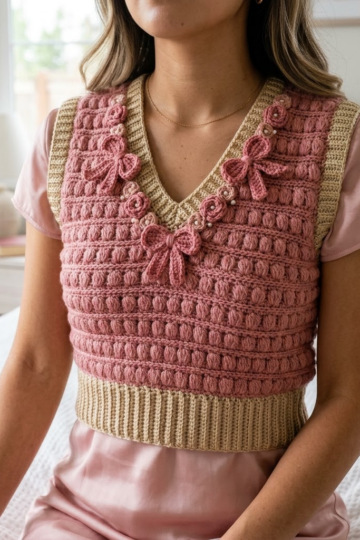 Rose Romance Bow Crochet Vest Free Crochet Pattern